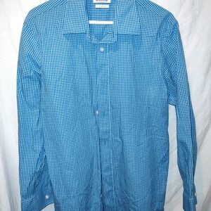 Haggar Men's Blue Gingham Button Down Shirt